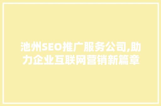 池州SEO推广服务公司,助力企业互联网营销新篇章