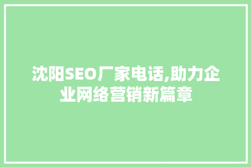 沈阳SEO厂家电话,助力企业网络营销新篇章