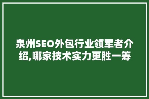 泉州SEO外包行业领军者介绍,哪家技术实力更胜一筹