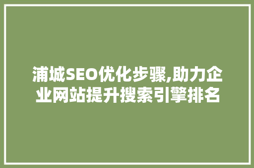 浦城SEO优化步骤,助力企业网站提升搜索引擎排名