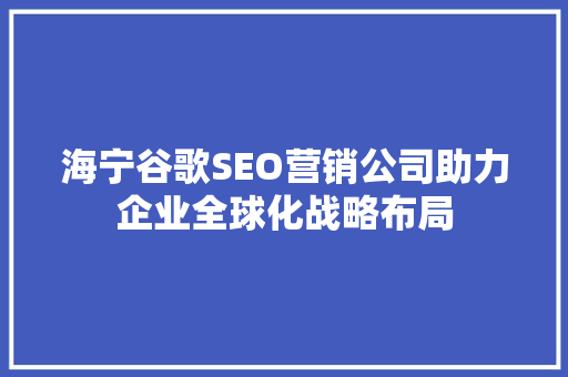 海宁谷歌SEO营销公司助力企业全球化战略布局