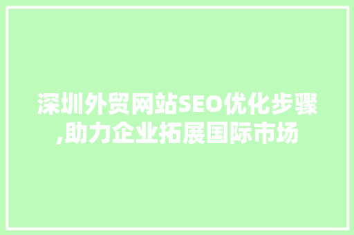 深圳外贸网站SEO优化步骤,助力企业拓展国际市场