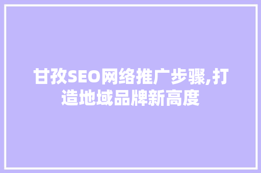 甘孜SEO网络推广步骤,打造地域品牌新高度