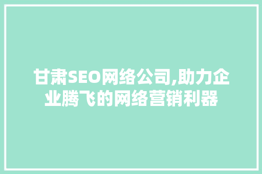 甘肃SEO网络公司,助力企业腾飞的网络营销利器