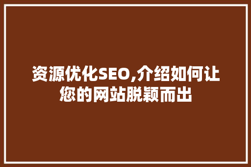 资源优化SEO,介绍如何让您的网站脱颖而出