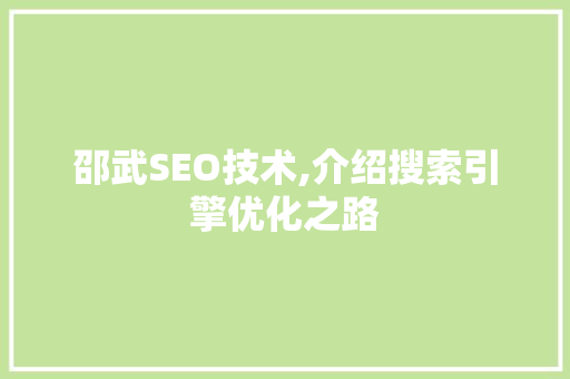 邵武SEO技术,介绍搜索引擎优化之路