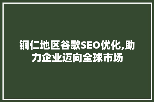 铜仁地区谷歌SEO优化,助力企业迈向全球市场