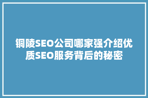 铜陵SEO公司哪家强介绍优质SEO服务背后的秘密