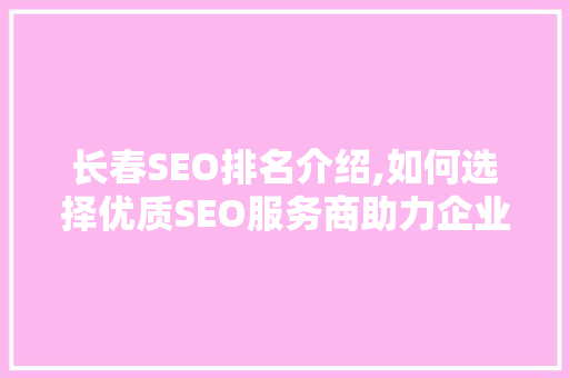 长春SEO排名介绍,如何选择优质SEO服务商助力企业腾飞