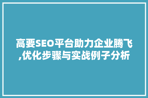 高要SEO平台助力企业腾飞,优化步骤与实战例子分析