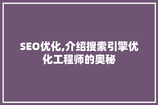 SEO优化,介绍搜索引擎优化工程师的奥秘