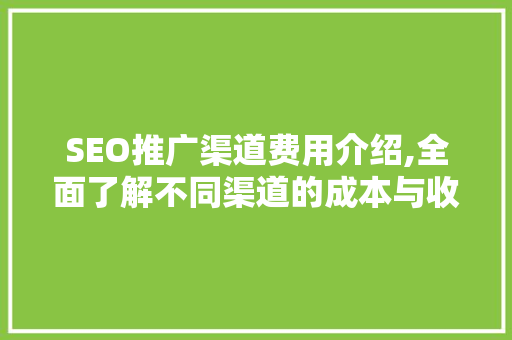 SEO推广渠道费用介绍,全面了解不同渠道的成本与收益