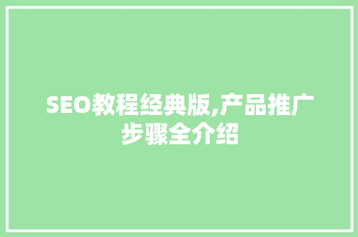 SEO教程经典版,产品推广步骤全介绍