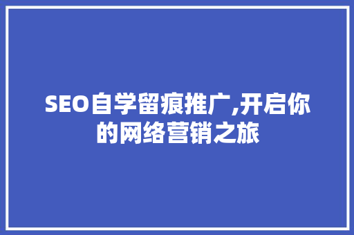 SEO自学留痕推广,开启你的网络营销之旅