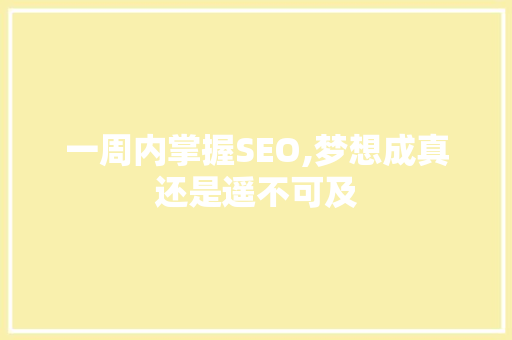 一周内掌握SEO,梦想成真还是遥不可及