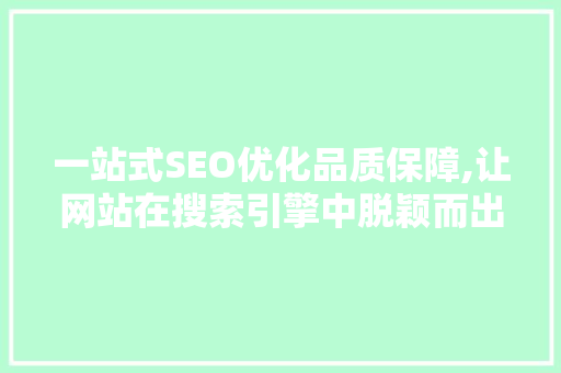 一站式SEO优化品质保障,让网站在搜索引擎中脱颖而出