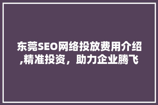 东莞SEO网络投放费用介绍,精准投资，助力企业腾飞