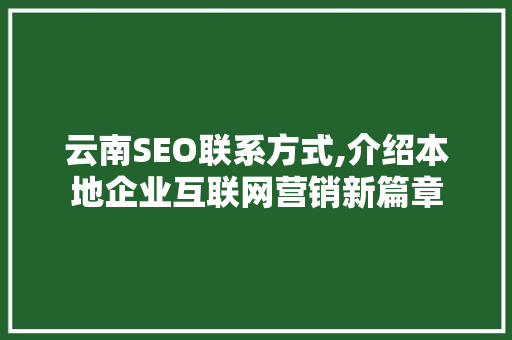 云南SEO联系方式,介绍本地企业互联网营销新篇章