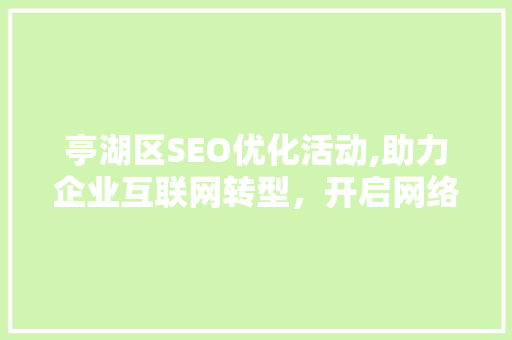 亭湖区SEO优化活动,助力企业互联网转型，开启网络营销新篇章