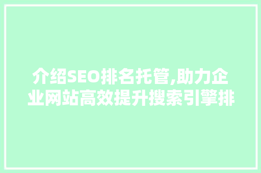 介绍SEO排名托管,助力企业网站高效提升搜索引擎排名的方法