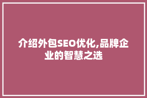 介绍外包SEO优化,品牌企业的智慧之选  第1张