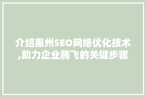 介绍惠州SEO网络优化技术,助力企业腾飞的关键步骤  第1张