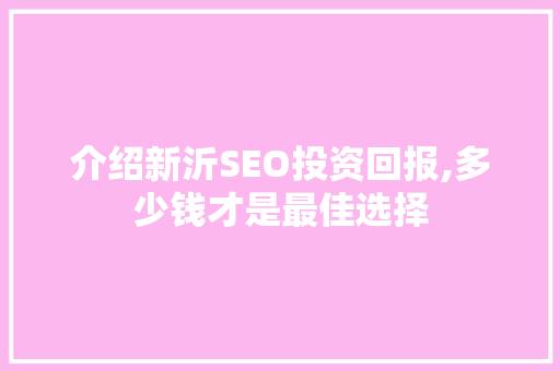 介绍新沂SEO投资回报,多少钱才是最佳选择