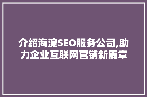 介绍海淀SEO服务公司,助力企业互联网营销新篇章