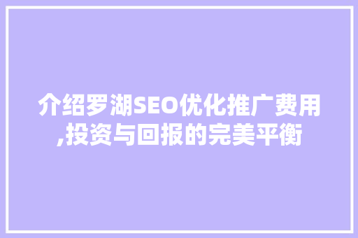 介绍罗湖SEO优化推广费用,投资与回报的完美平衡