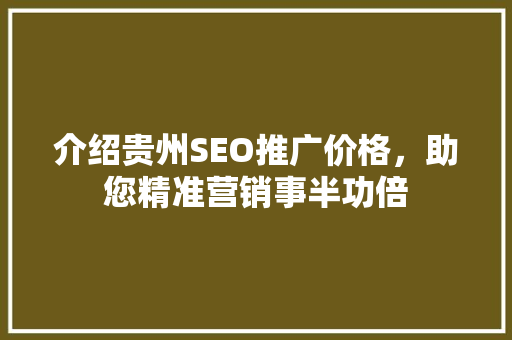 介绍贵州SEO推广价格，助您精准营销事半功倍