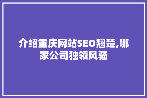 介绍重庆网站SEO翘楚,哪家公司独领风骚