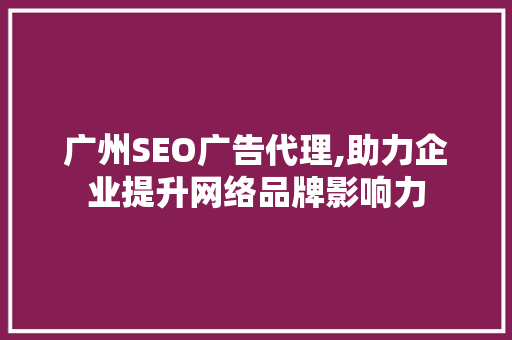 广州SEO广告代理,助力企业提升网络品牌影响力