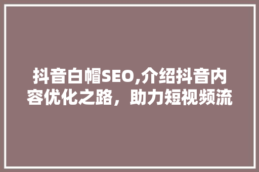 抖音白帽SEO,介绍抖音内容优化之路，助力短视频流量增长