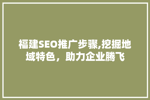 福建SEO推广步骤,挖掘地域特色，助力企业腾飞