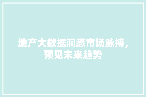 地产大数据洞悉市场脉搏，预见未来趋势