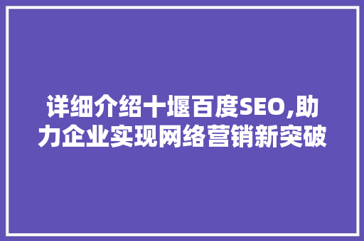详细介绍十堰百度SEO,助力企业实现网络营销新突破