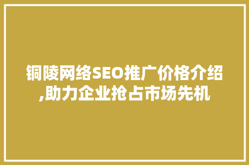 铜陵网络SEO推广价格介绍,助力企业抢占市场先机