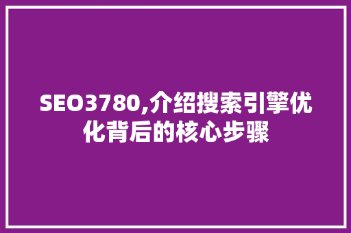 SEO3780,介绍搜索引擎优化背后的核心步骤