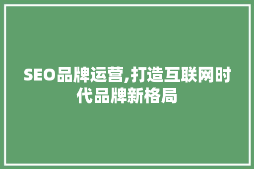 SEO品牌运营,打造互联网时代品牌新格局
