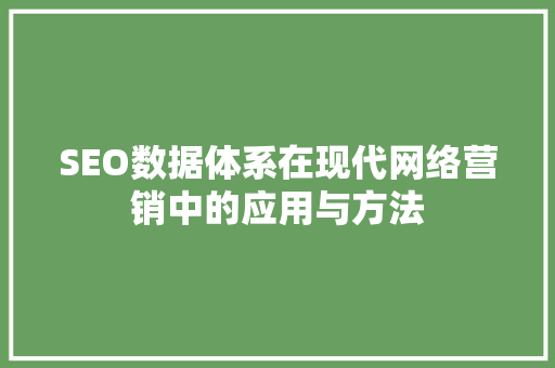 SEO数据体系在现代网络营销中的应用与方法