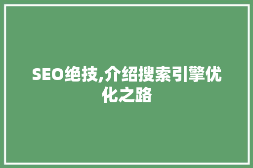 SEO绝技,介绍搜索引擎优化之路