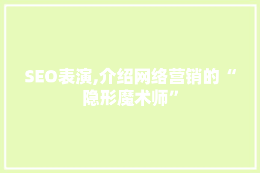 SEO表演,介绍网络营销的“隐形魔术师”