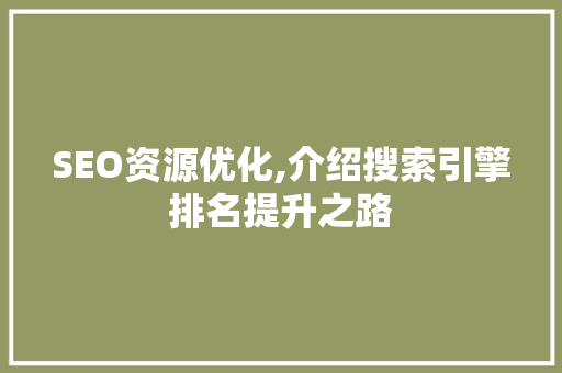 SEO资源优化,介绍搜索引擎排名提升之路