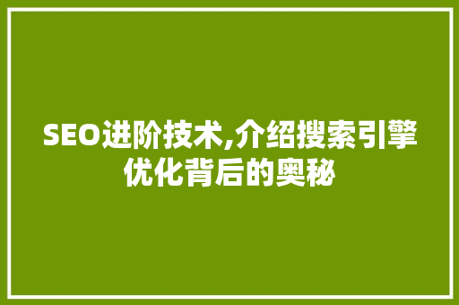SEO进阶技术,介绍搜索引擎优化背后的奥秘