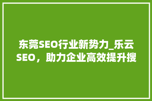 东莞SEO行业新势力_乐云SEO，助力企业高效提升搜索引擎排名