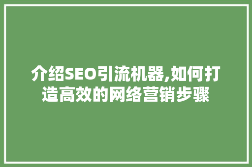 介绍SEO引流机器,如何打造高效的网络营销步骤