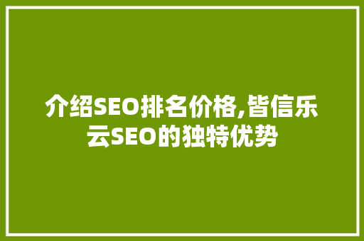 介绍SEO排名价格,皆信乐云SEO的独特优势
