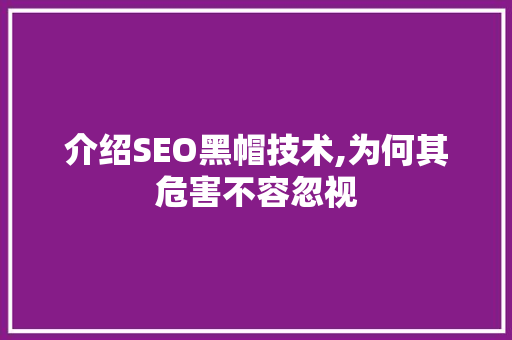 介绍SEO黑帽技术,为何其危害不容忽视