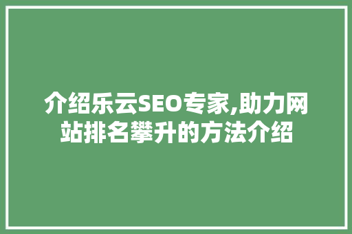 介绍乐云SEO专家,助力网站排名攀升的方法介绍