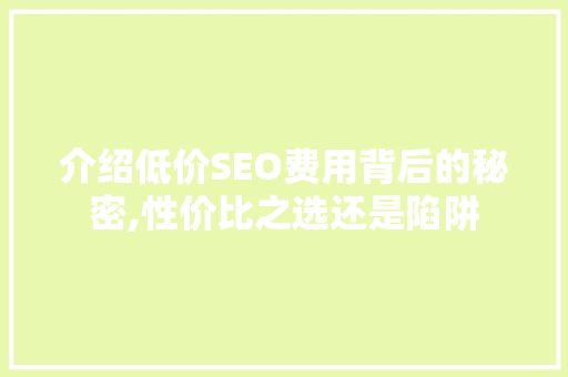 介绍低价SEO费用背后的秘密,性价比之选还是陷阱